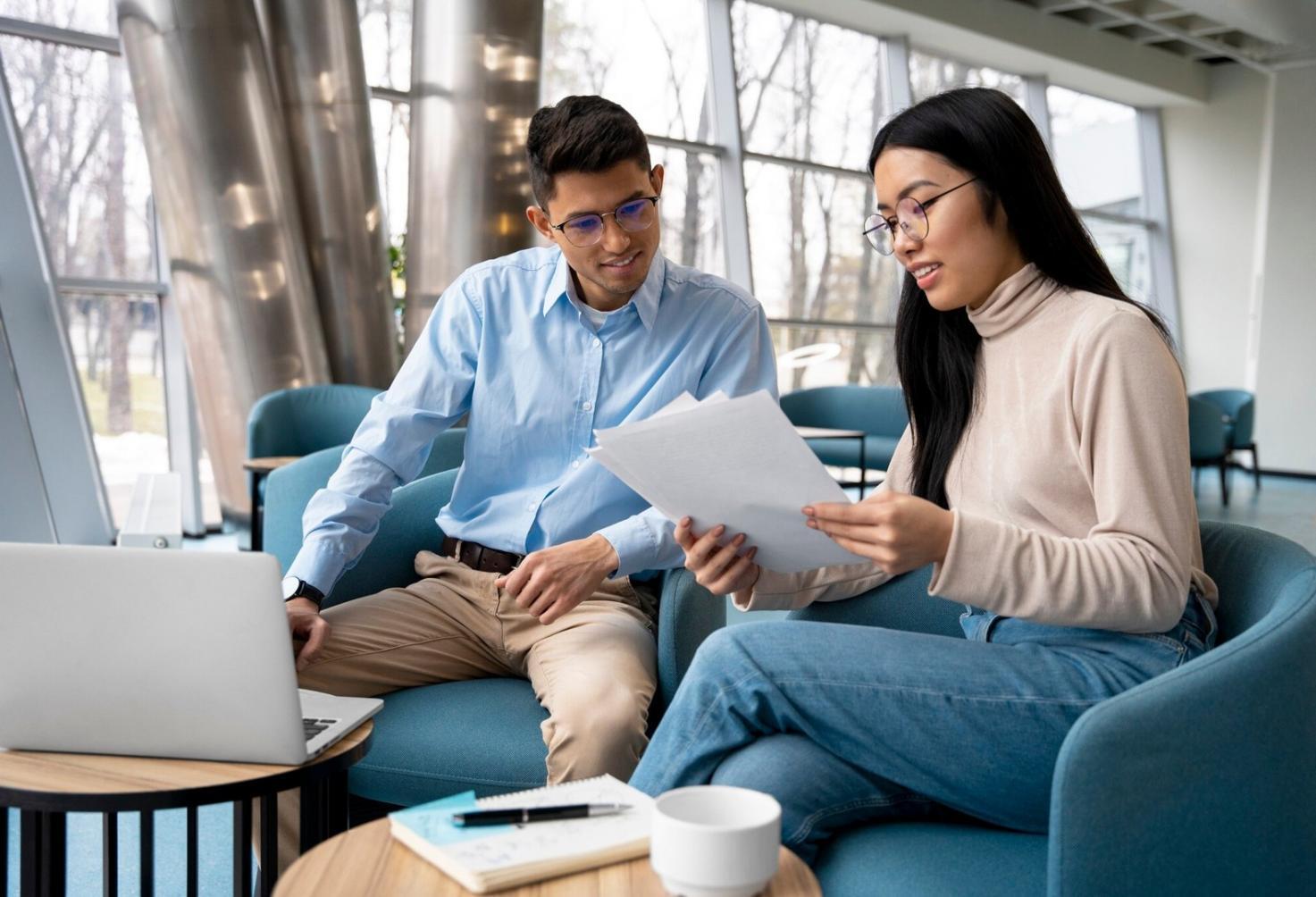 Financial planning workspace with documents and calculator